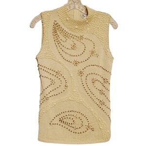 Choice | Vintage Silk Blend Beaded Sleeveless Mock Neck Sweater (Size Medium)